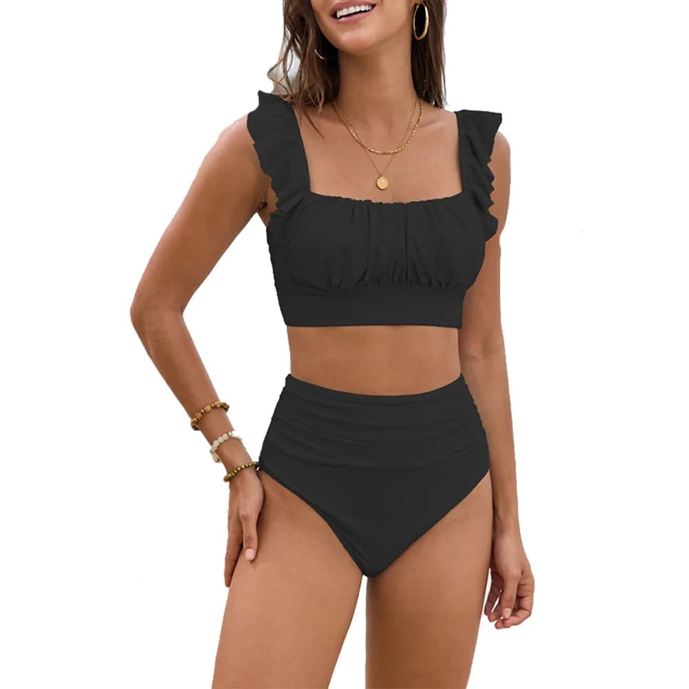Costume da bagno due pezzi da donna a vita alta, bikini floreale con volant e controllo pancia, costume intero modellante a copertura totale