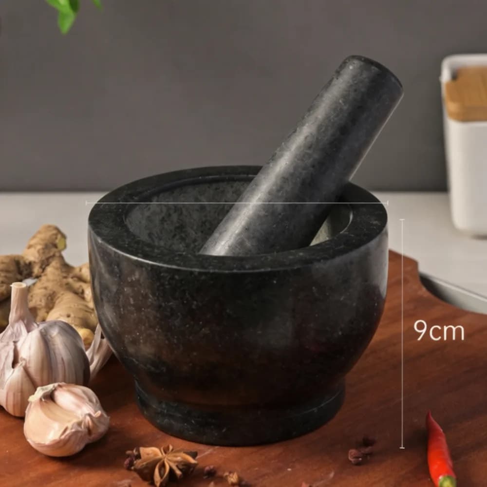 Vintage Style Natural Stone Garlic Press Mortar Pestle Set Herb Spice Grinder Bowl Kitchen Cooking Accessory Manual Mashing Tool
