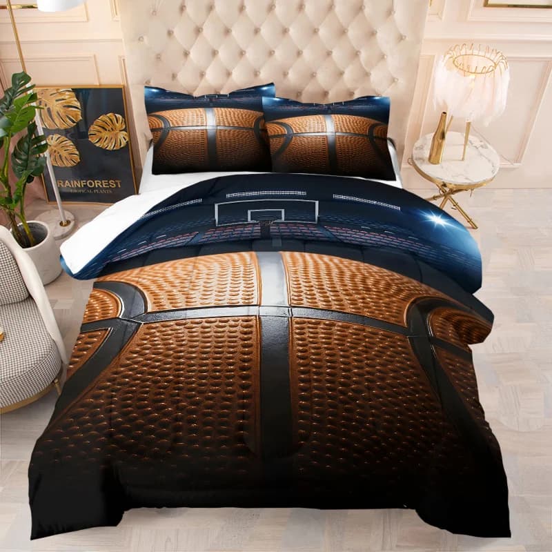 Set copripiumino con stampa campo da basket, senza imbottitura, set copripiumino a tema sportivo per l'arredamento della camera da letto