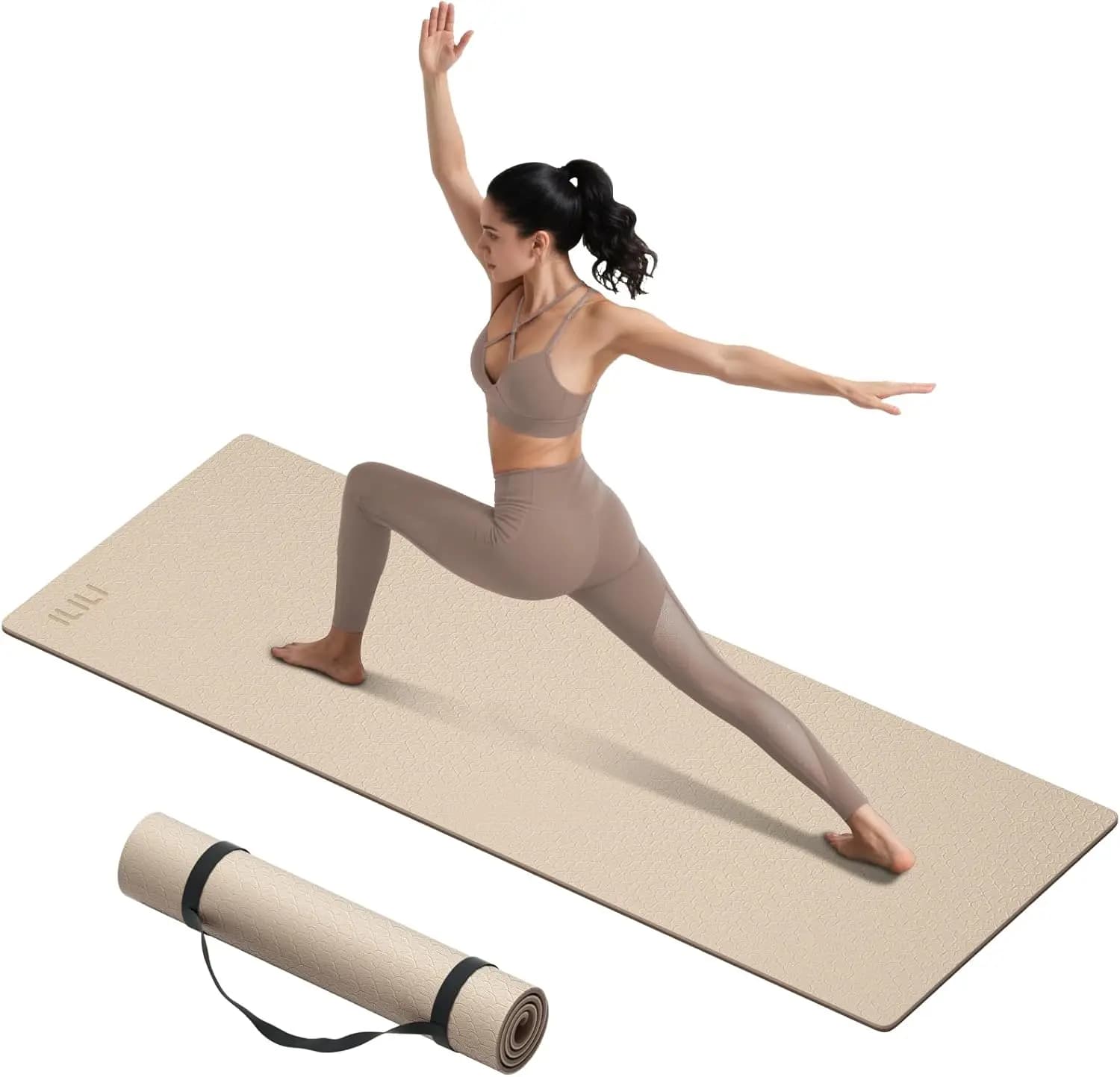 Tappetino Yoga Extra Spesso 10mm, Lunghezza 193cm, Materiale TPE Antiscivolo con Cinghia di Trasporto per Yoga, Pilates, Uso Domestico e all'Aperto