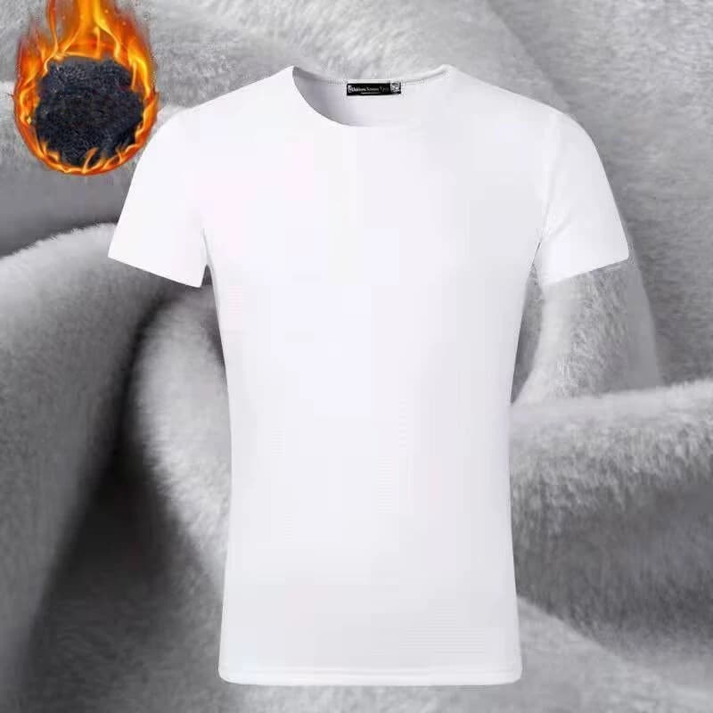 1 pz Mens Con Scollo A V Velluto Termico T-shirt Uomo Solido Foderato In Pile Foderato Maniche Corte Tee Maschio Girocollo Strato Base Pullover Magliette e camicette