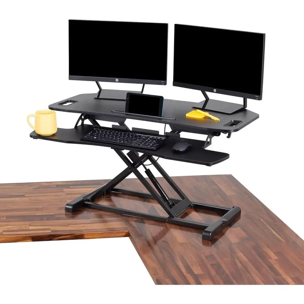 Convertitore per Scrivania Regolabile in Altezza 37, Postazione di Lavoro Sit-Stand a 2 Livelli con Vassoio per Tastiera e Supporto per Monitor, Nero