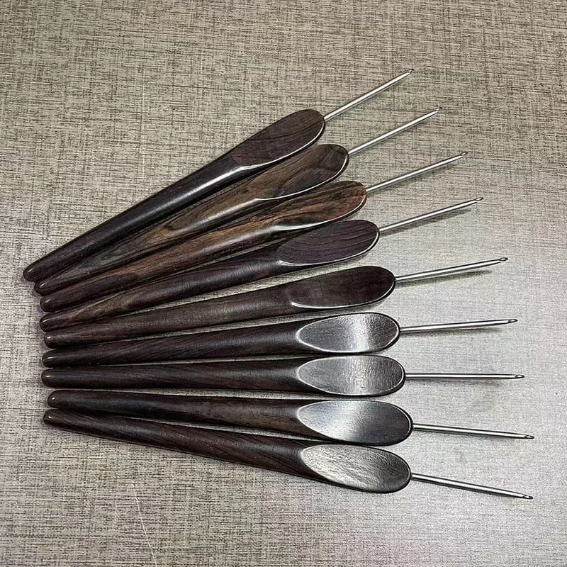 Uncinetti con Manico in Ebano e Testa in Acciaio Inossidabile per Lavorare a Maglia, Aghi per Maglioni, Strumenti per Cucito Fai-da-Te, Regalo per Mamma e Moglie