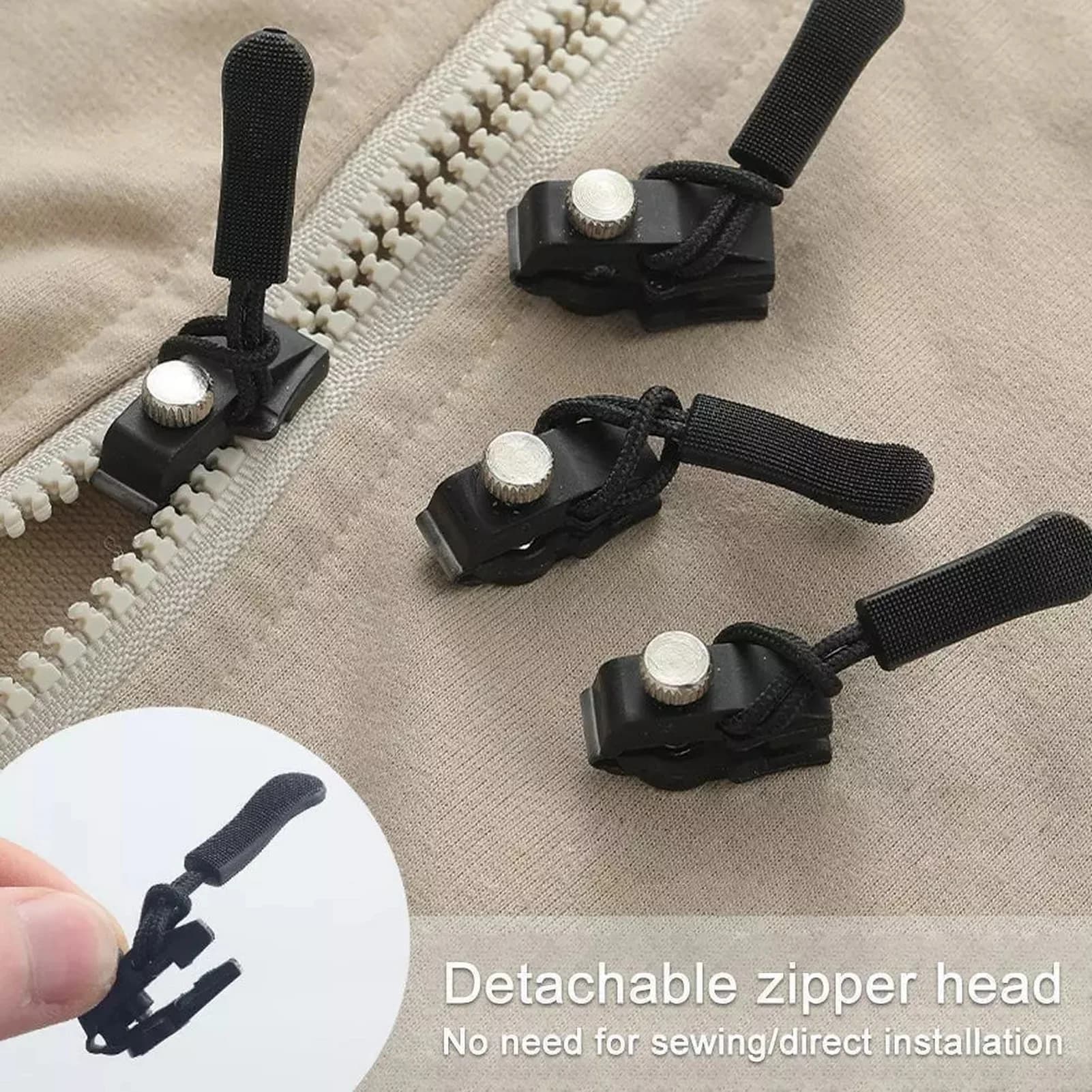 Universal Zipper Repair Kit Quick Instant Detachable Zipper Head Replacement Zipper Slider Pull for Jacket Bags Coat Free Sewing