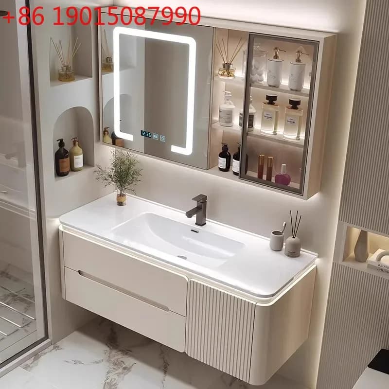 Mobili da Bagno in Ceramica Cream Wind, Combinazione Integrata di Armadietti Moderni per Bagno, Semplici Mobili con Specchio per Bagno