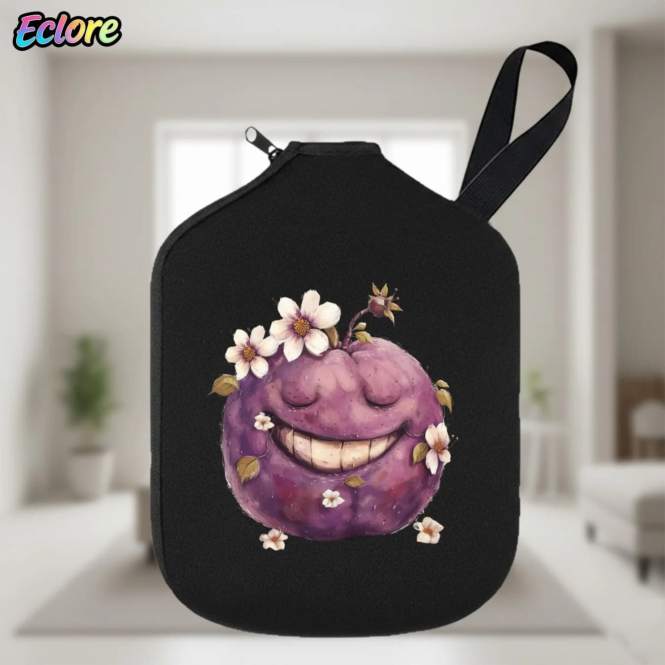 Smiley Flower Pickleball Paddle Cover Soft Durable Cartoon Racket Sleeve for Tennis Badminton Ping Pong Sports Gift Party