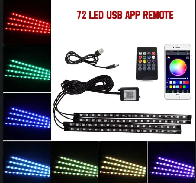 Car LED Strip Light 72 LED Multicolor Car Interior Music Light LED Underdash Lighting Kit IR Remote and APP Control