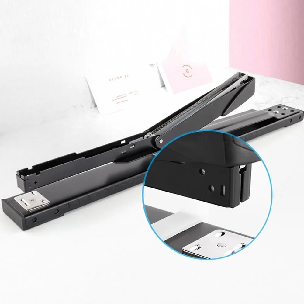 20 Sheets Metal Body Long Reach Stapler 20 Sheet Capacity Black Booklet Stapler Full Strip Adjustable Throat Desktop Stapler