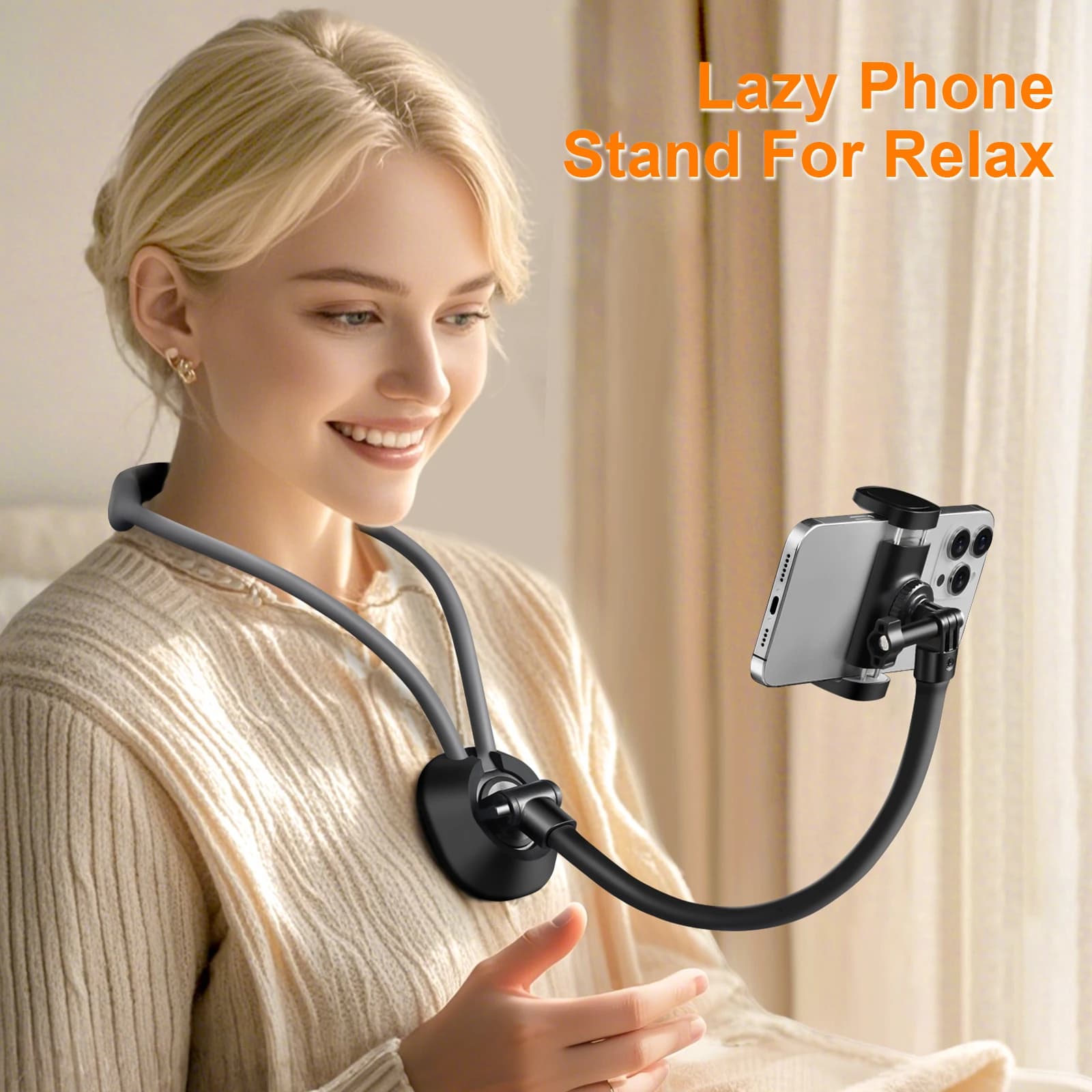 Oatsbasf Supporto per collo indossabile a mani libere Supporto per telefono pigro Supporto sospeso universale per iPhone Samsung GoPro Staffa per stazione dock