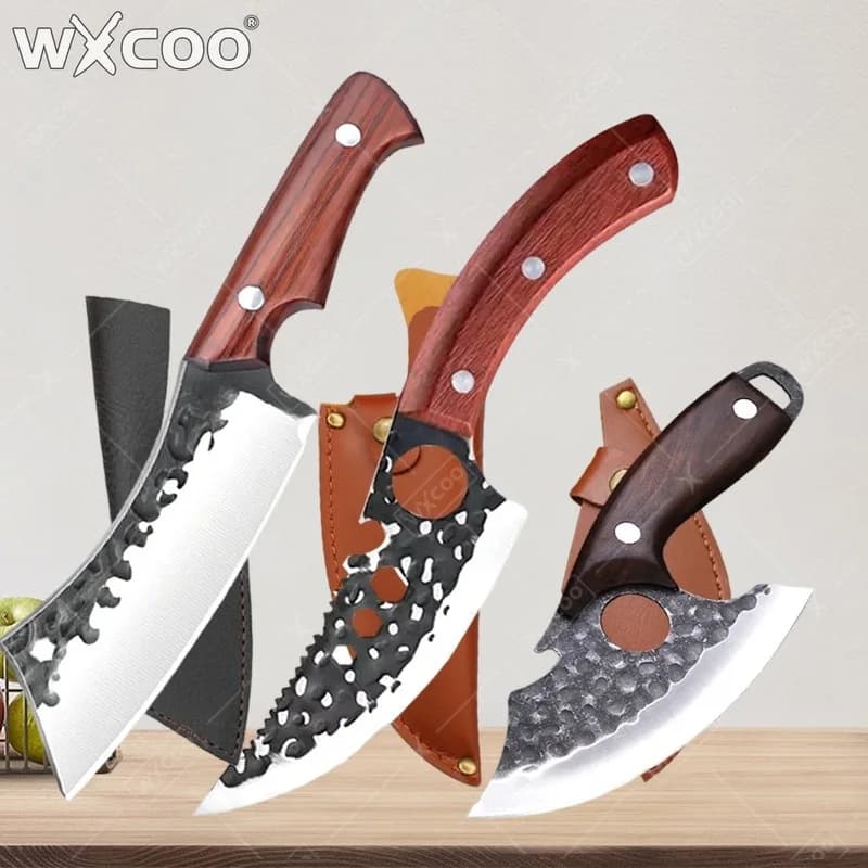 WXCOO Coltelli da macellaio forgiati a mano ad alto tenore di carbonio Coltello da cucina per taglio di carne per barbecue in acciaio inossidabile Coltello da cucina multifunzionale