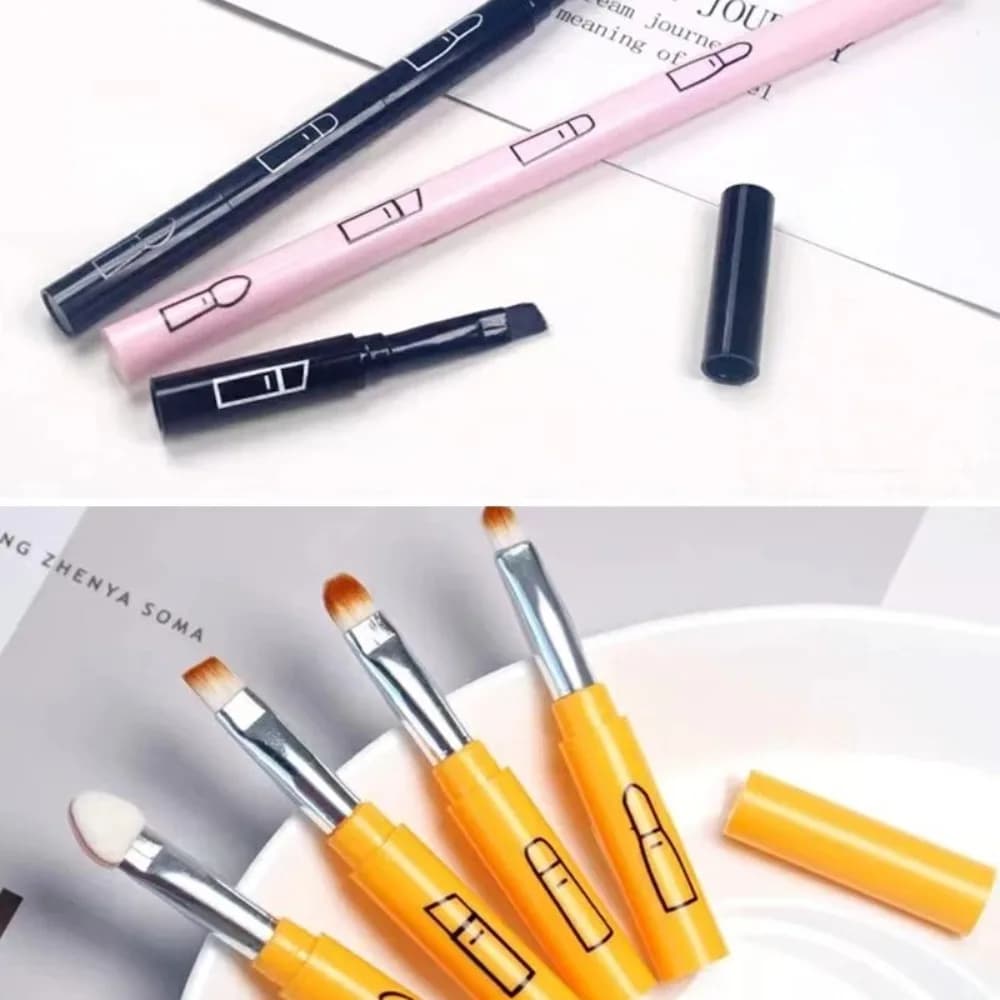 Pennello per trucco professionale 4 in 1 con manico in plastica, pennello multiuso per ombretto e labbra, strumento per trucco portatile