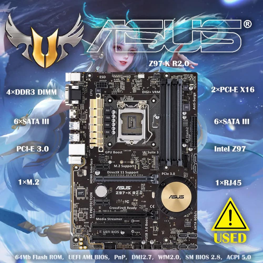 Scheda madre desktop Asus Z97-K R2.0 Z97 Socket LGA 1150 i7 i5 i3 DDR3 32G SATA3 ATX