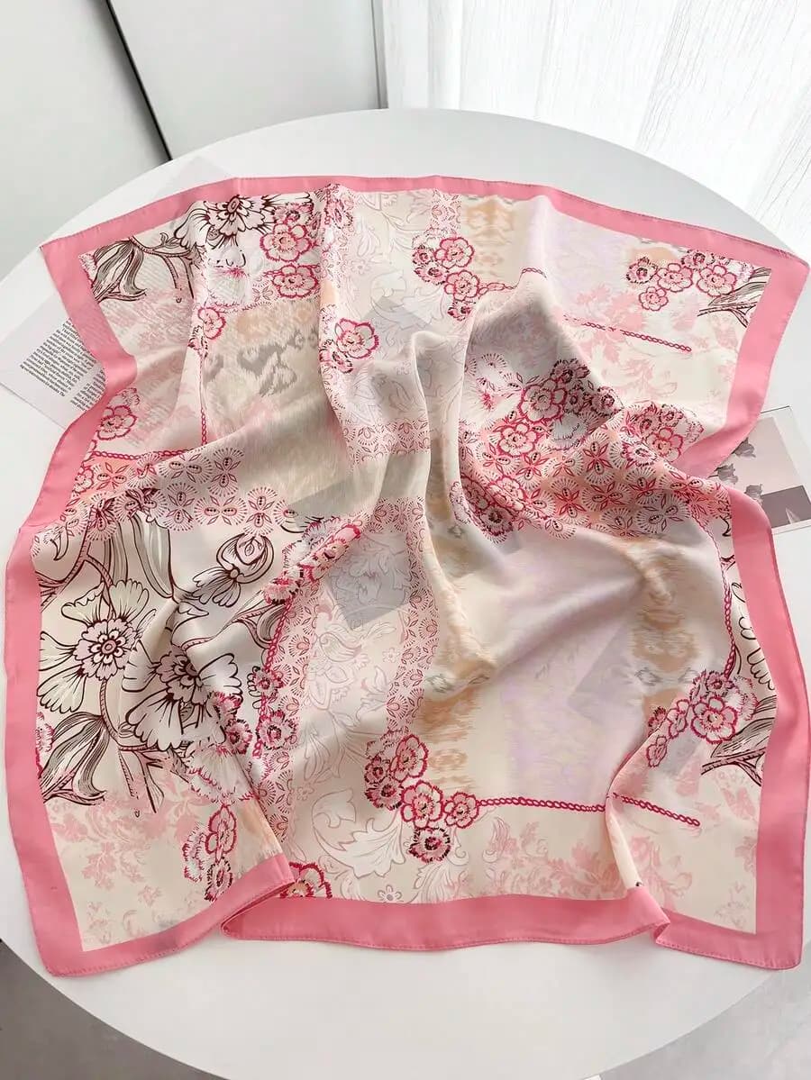 1pc Women's Elegant Retro Fashion Printed Lightweight Faux Silk Scarf/Satin Square Scarf, Headscarf, Women's Shawl, Wrap