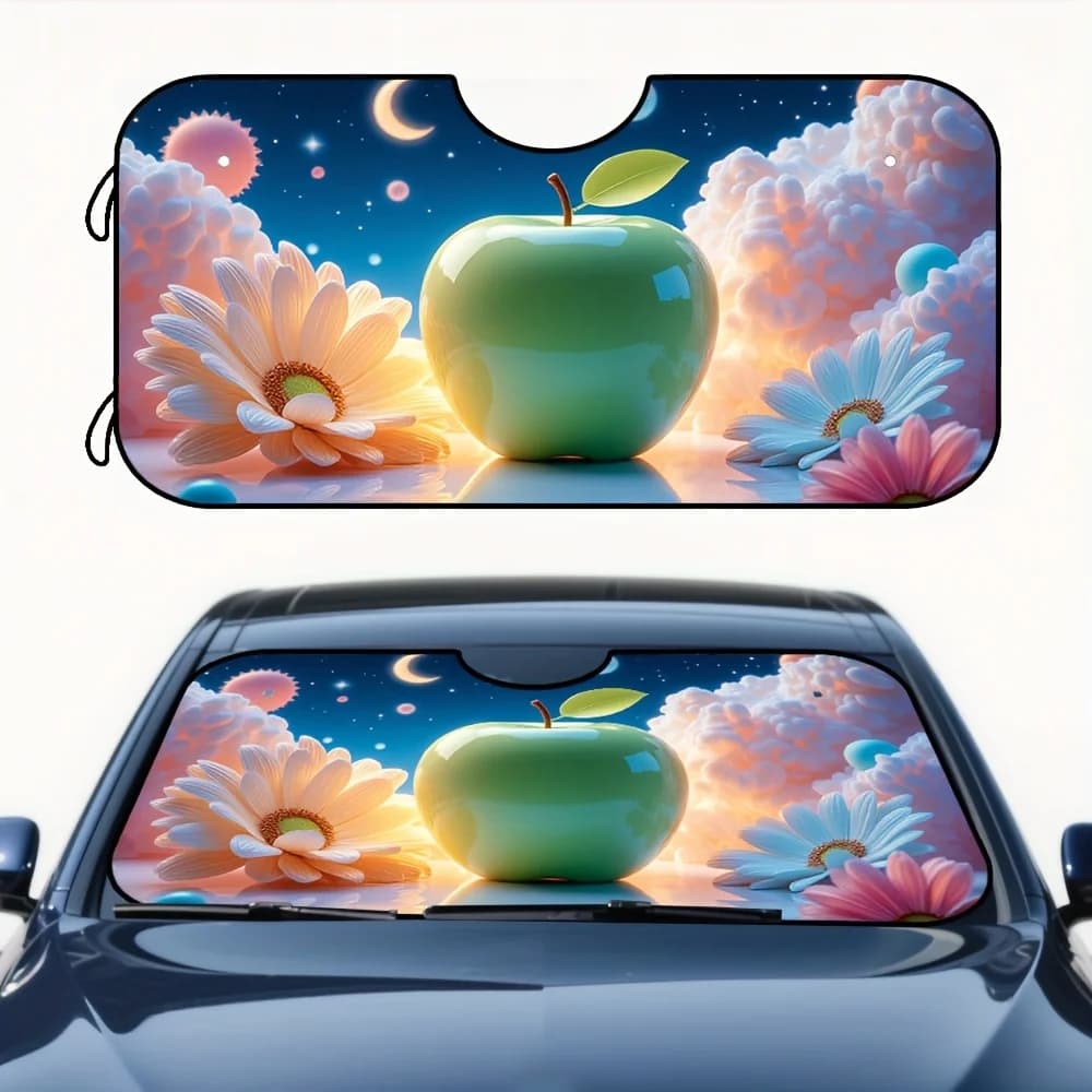 1pc, Pastel Apple Glossy Flower Style Car Windshield Sun Shade, Foldable Sun Shield, Easy To Store And Use, Ideal For Regular Dr