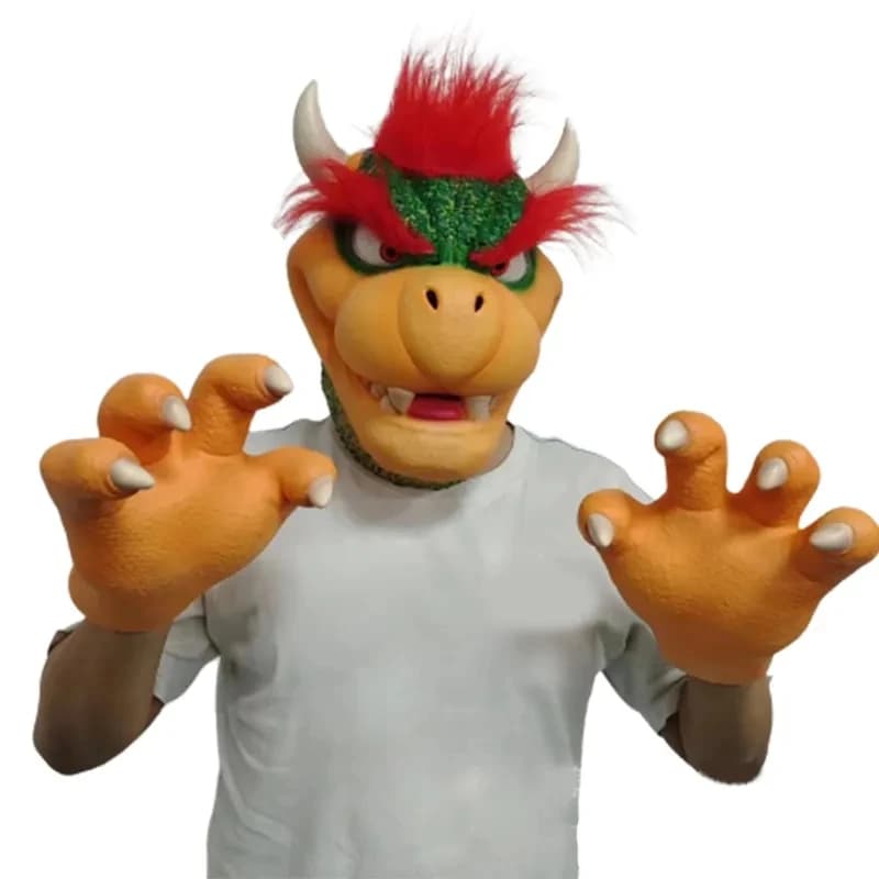 Bowser Cosplay puntelli maschera per il viso in lattice Anime Halloween Party giochi di ruolo maschere guanti puntelli per costumi per adulti accessori regali