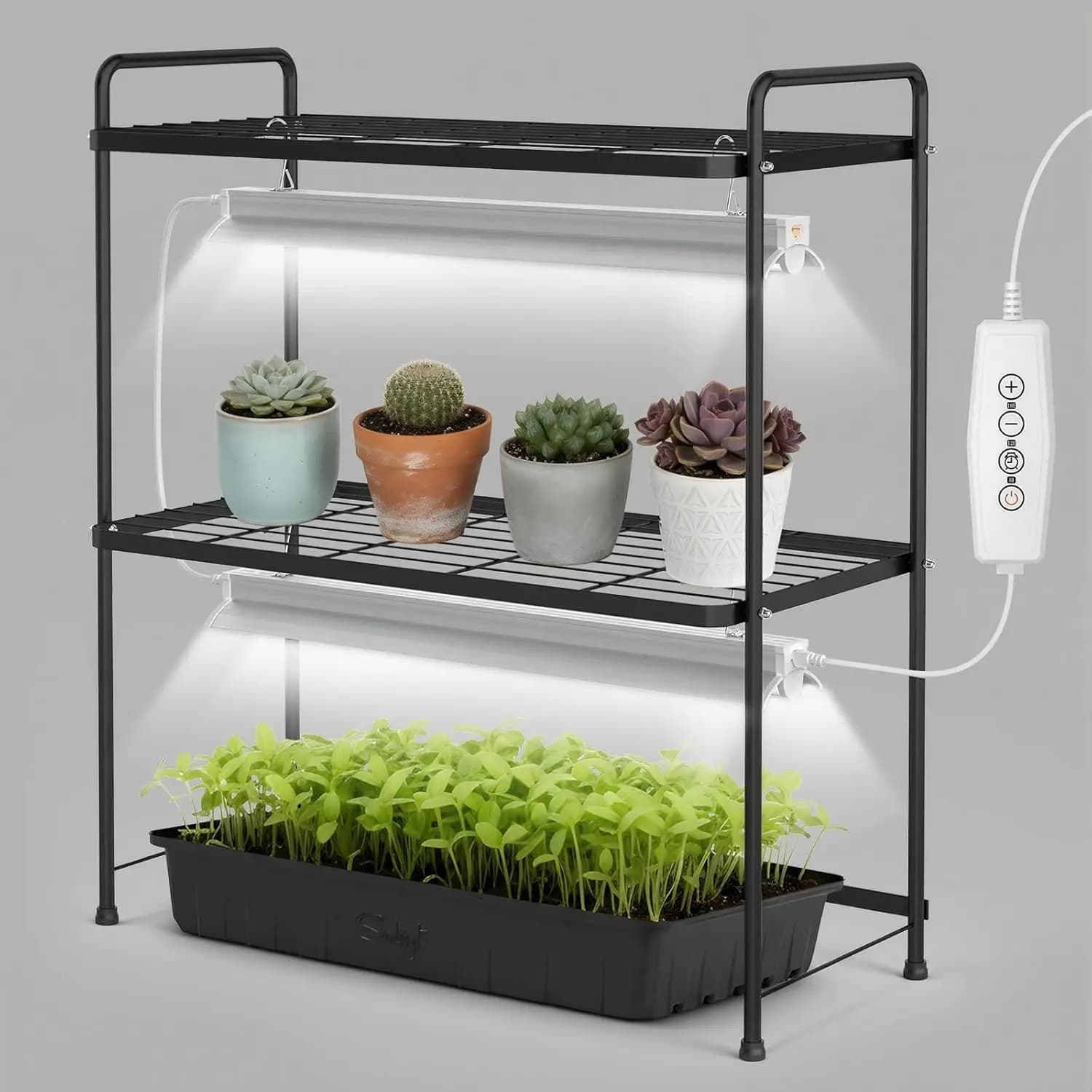 Supporto per Piante da Interno a 2 Livelli con Luci di Coltivazione, 36W a Spettro Completo, Timer e Dimmerabile per Giardino di Erbe e Organizzatore da Scrivania