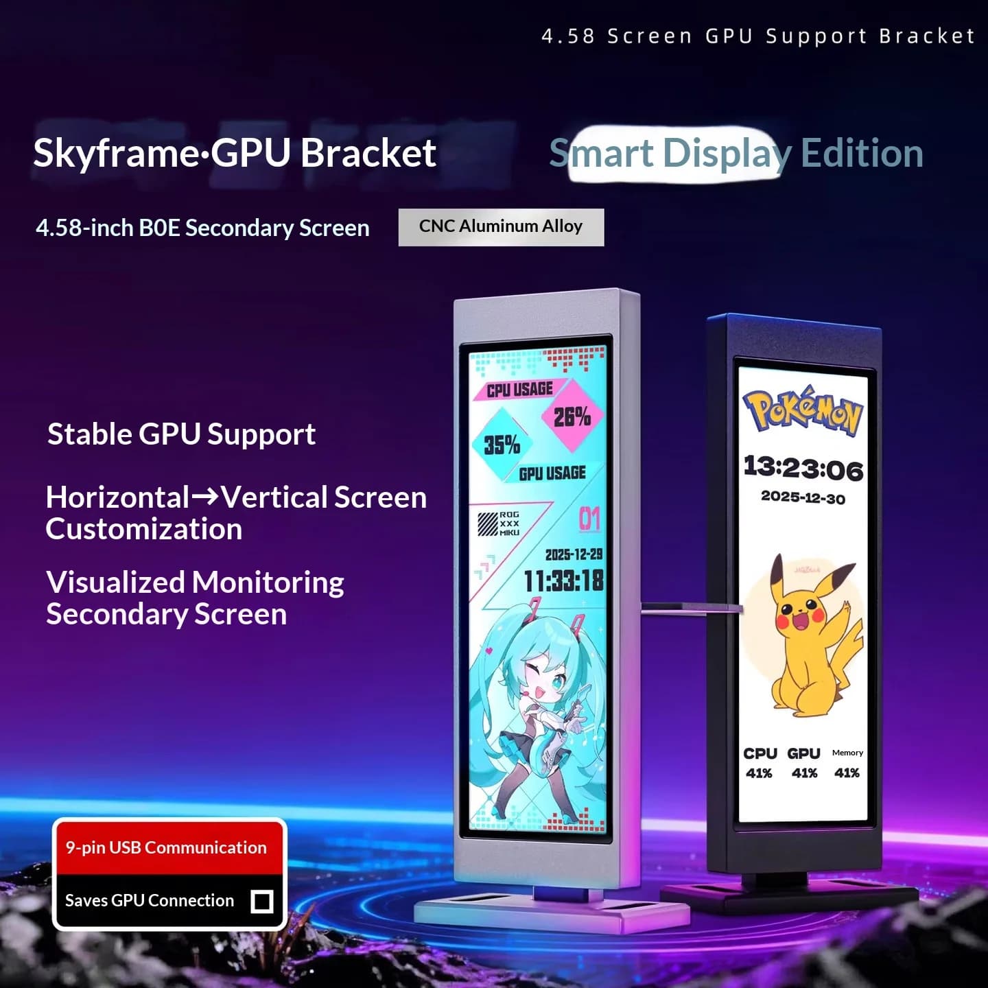 JIXUWANTU Sky Piercing Case, support for graphics card with secondary display, Jackhammer, computer monitoring with smart display