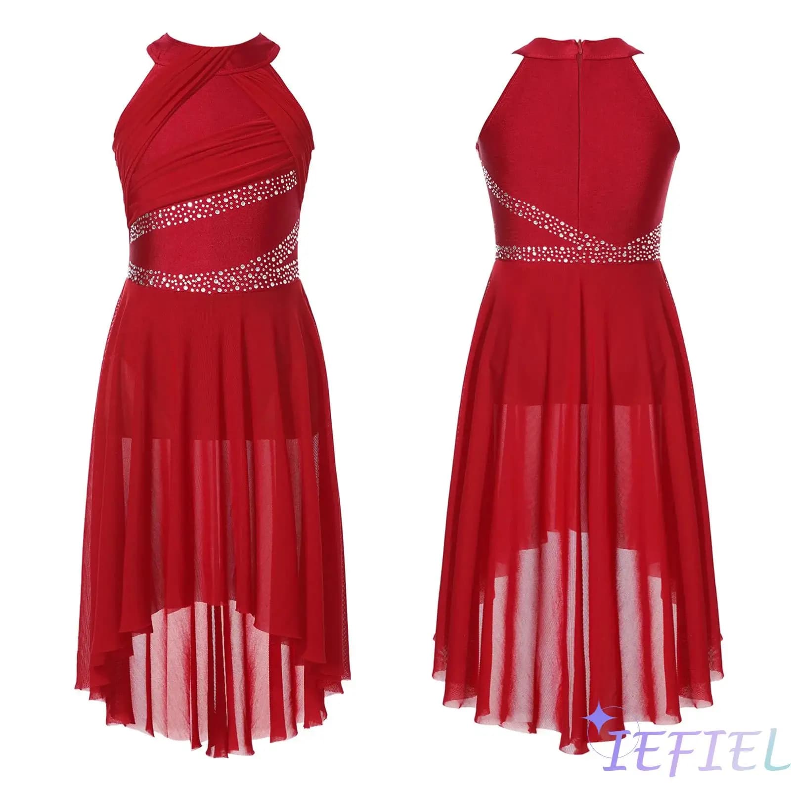 Bambini Ragazze Lirico Moderno Vestito da Ballo Contemporaneo Increspato Alto-Basso Tulle Body Balletto Ginnastica Pattinaggio di Figura Dancewear