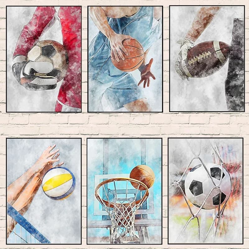 Painting on Canvas Football Basket and Volleyball Nordic Sports Posters Wall Art Pictures for Ball Fans Home Decorations
