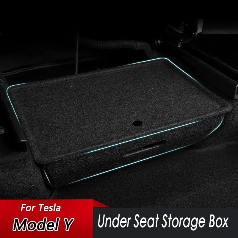 Per Tesla Model Y 2020-2022 scatola portaoggetti sotto il sedile accessori scatola nascosta per seggiolino auto in feltro nero