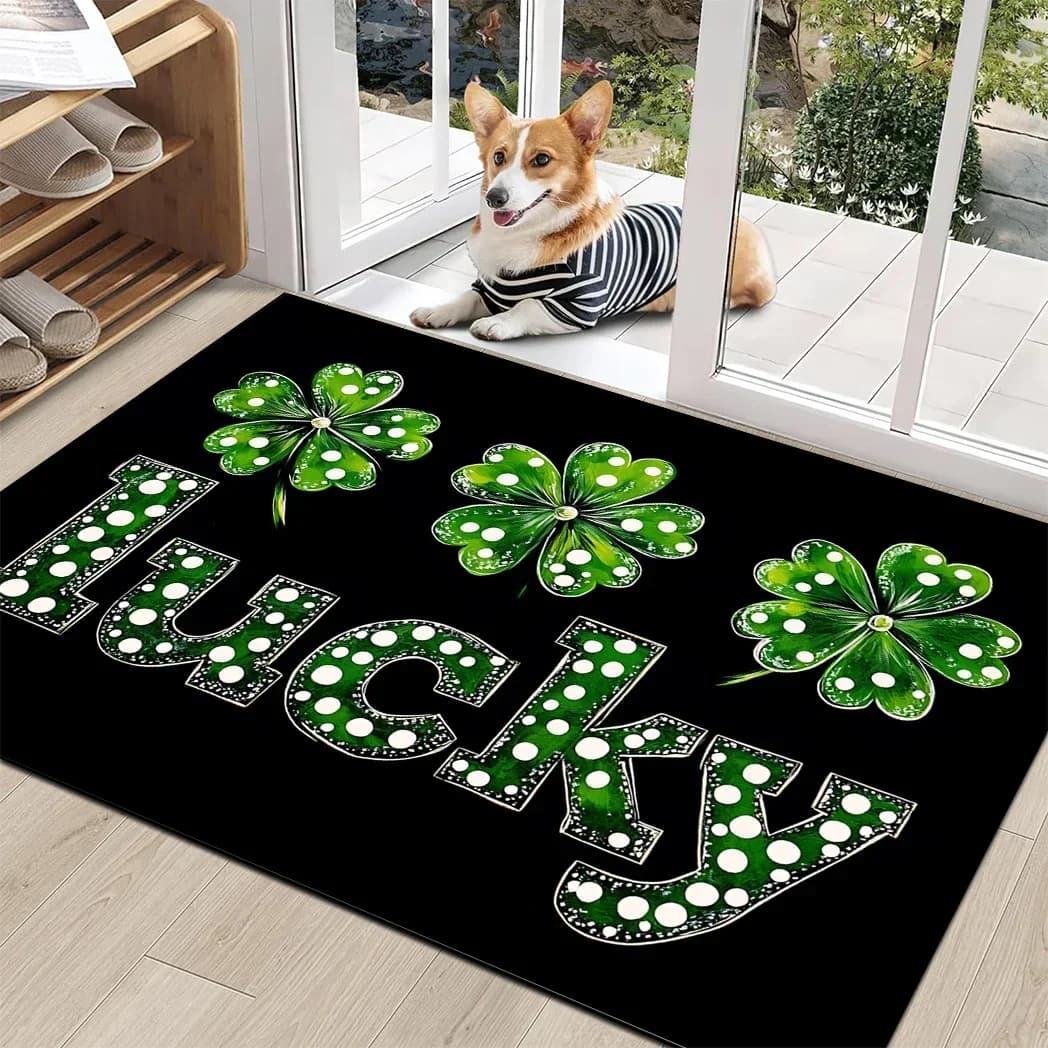 Anti-slip Green Trifoil Carpet Washable with 3 Patterns for Living Room, Bedroom, Kitchen, Corridor