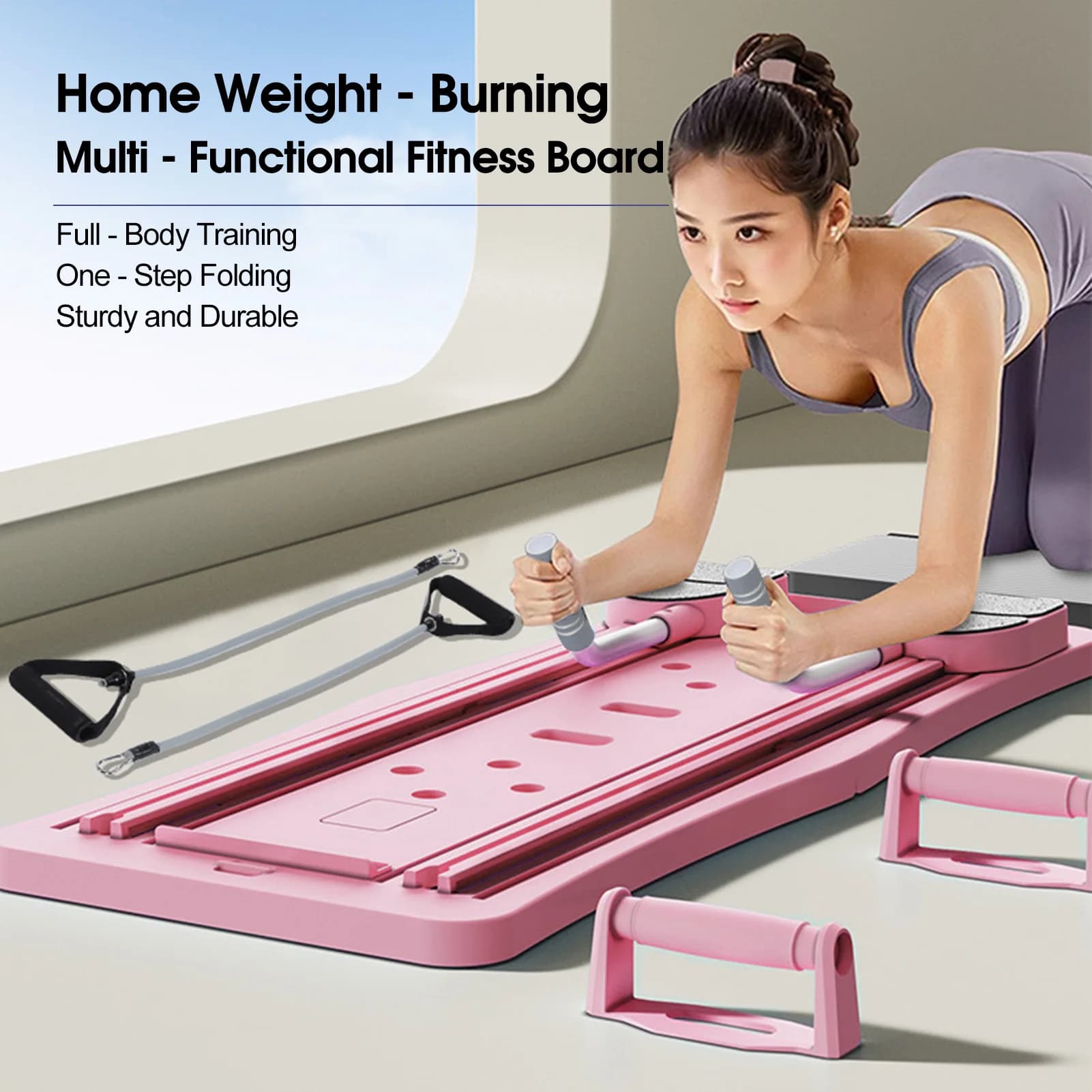Foldable Exercise Equipment 4 in 1 with Ab Wheel for Pilates Table Exercises at Home for Basic Coach for Gym Training at Home
