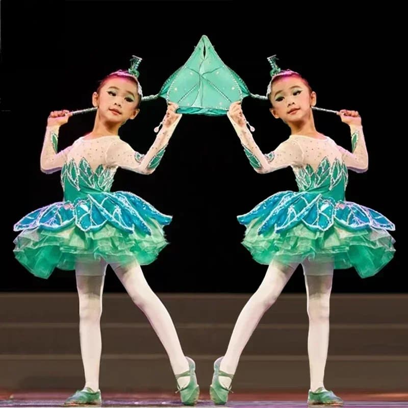 Nuovo costume da spettacolo lecca-lecca arcobaleno per bambini, costume da danza moderna, costume da spettacolo con gonna soffice da principessa