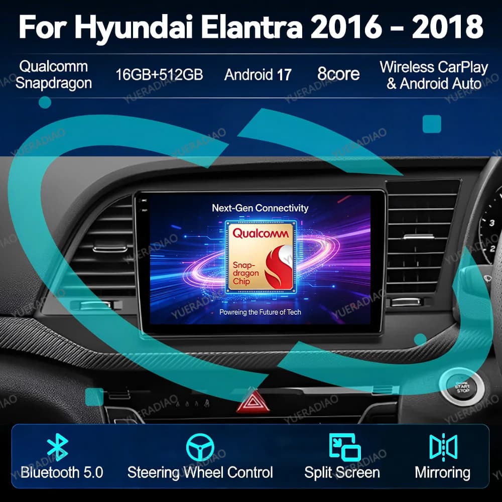Android 17 Car Radio For Hyundai Elantra 6 2015 2016 2017 2018 Qualcomm BT Multimedia Video Player QLED 2DIN Head Unit 4G WIFI