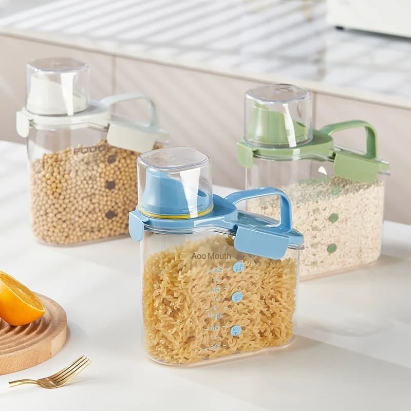 Barattolo di stoccaggio per cereali ermetico portatile da cucina - Piccolo secchio di riso trasparente multifunzionale, resistente all'umidità, facile da trasportare,