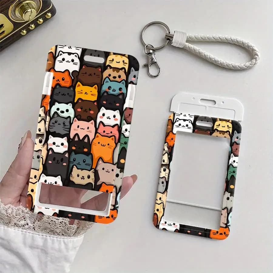 Porta Carte Retrattile 1 Pezzo con Cordino, Porta Tessere per Bambini, Porta Badge Bancario, Gatto Carino