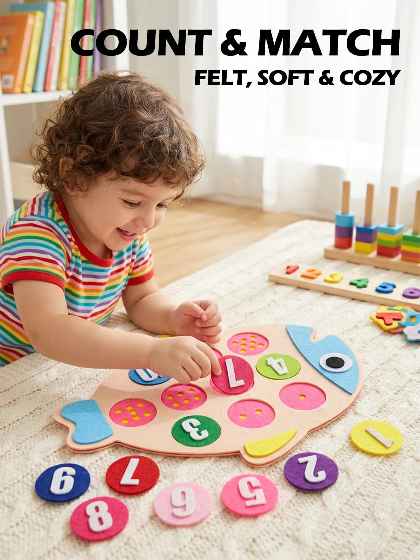 Montessori Felt Fish Number Matching Toy - Educational Counting Puzzle Board for Toddlers, Preschool Math Learning for Kids 3+
