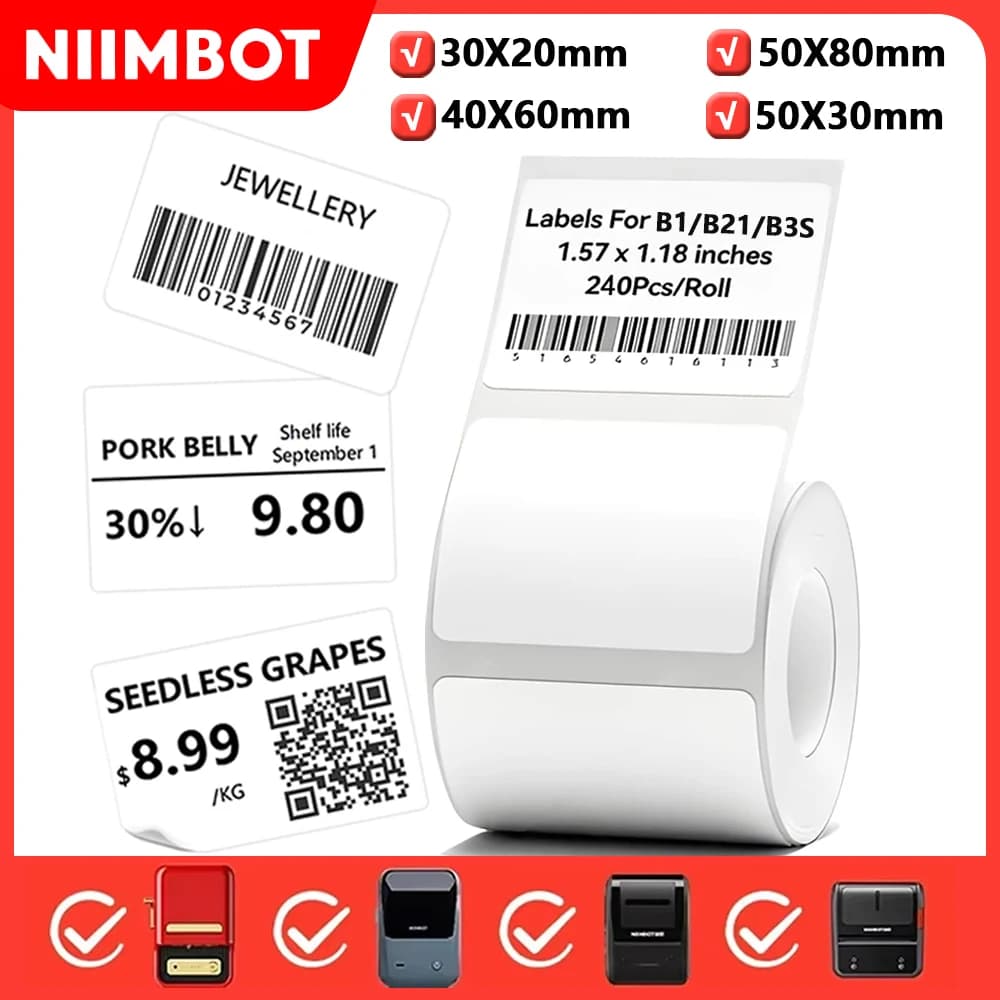 Niimbot Etichetta Termica Bianca 20-50mm Per B1/B21/B3S Mini Stampante Adesivo Adesivo Impermeabile Carta UV Per Tag Prezzo Etichettatrice