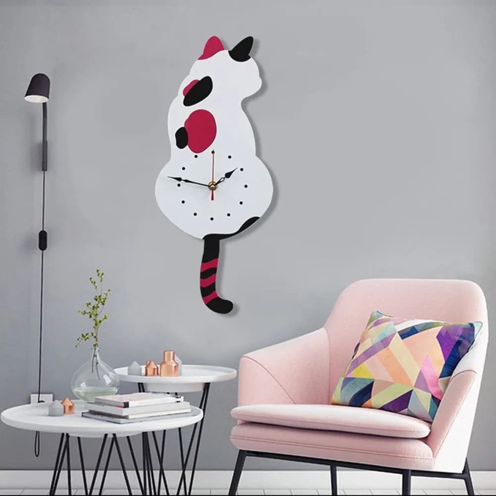 Orologio da Parete in Acrilico a Forma di Gatto, Silenzioso con Movimento Continuo delle Lancette, Cornice in Alluminio Spesso Senza Bordo, Moderno per Soggiorno e Arredamento Casa