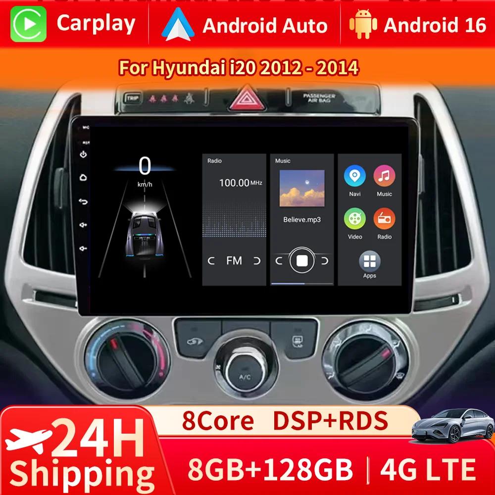 Autoradio Android 16 con Carplay, Lettore Multimediale per Hyundai I20 2010-2014, DSP, GPS, Stereo