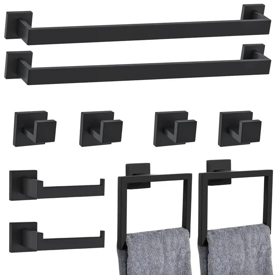 Set di accessori per bagno nero opaco, set portasciugamani per bagno include portasciugamani da 23,6 pollici, anello portasciugamani, porta carta igienica.