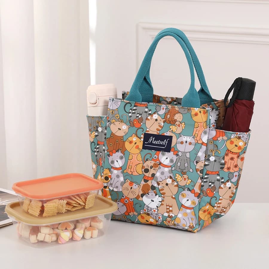 Borsa tote coreana portatile - versatile e alla moda, stile cartone animato, per il pranzo dei bambini e degli studenti