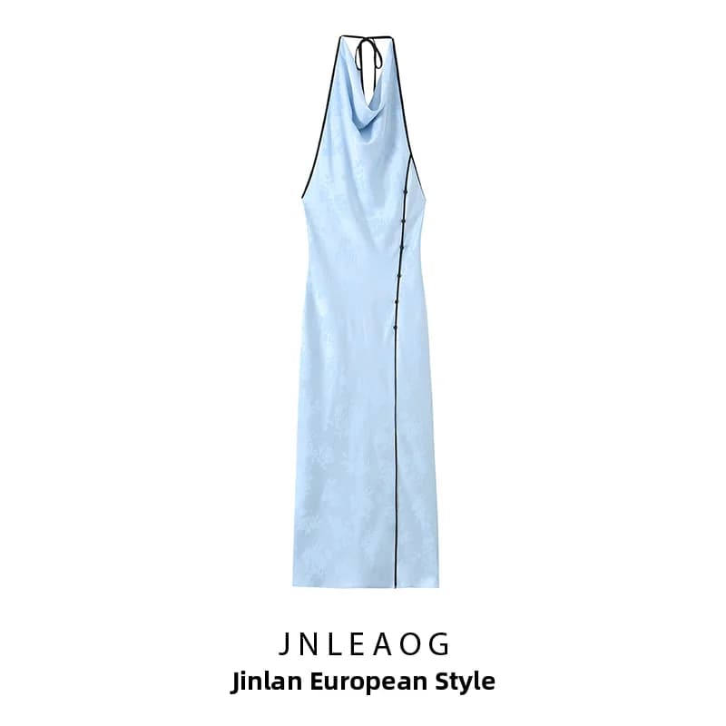 JNLEAOG Summer New Fashion Floral Embroidery Midi Dress Women's Clothing Polyester Fiber Casual Style No Sleeve