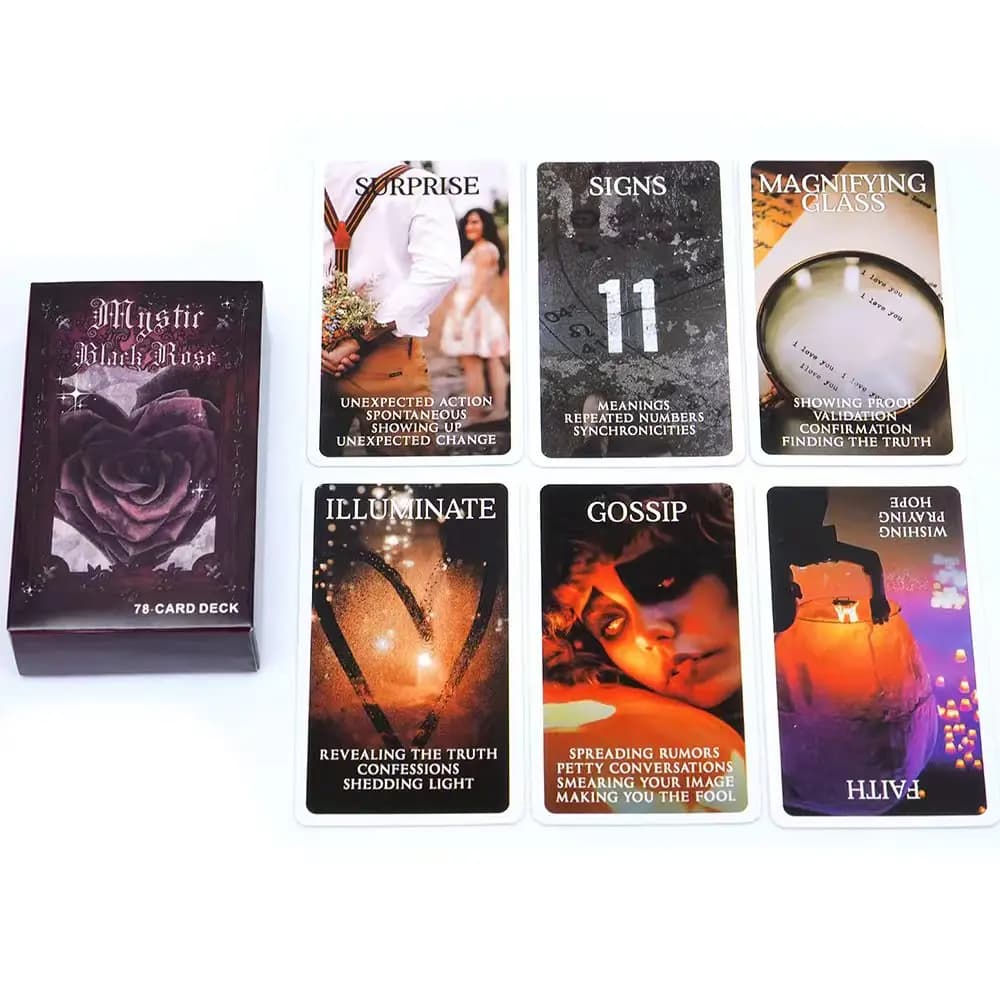 Mystic Black Rose Oracle Deck 78 pezzi Situazioni Tarocchi Carte Doppia fiamma Amore Parole chiave Mazzo Guarigione Ombra Lavoro Gioco da tavolo unico