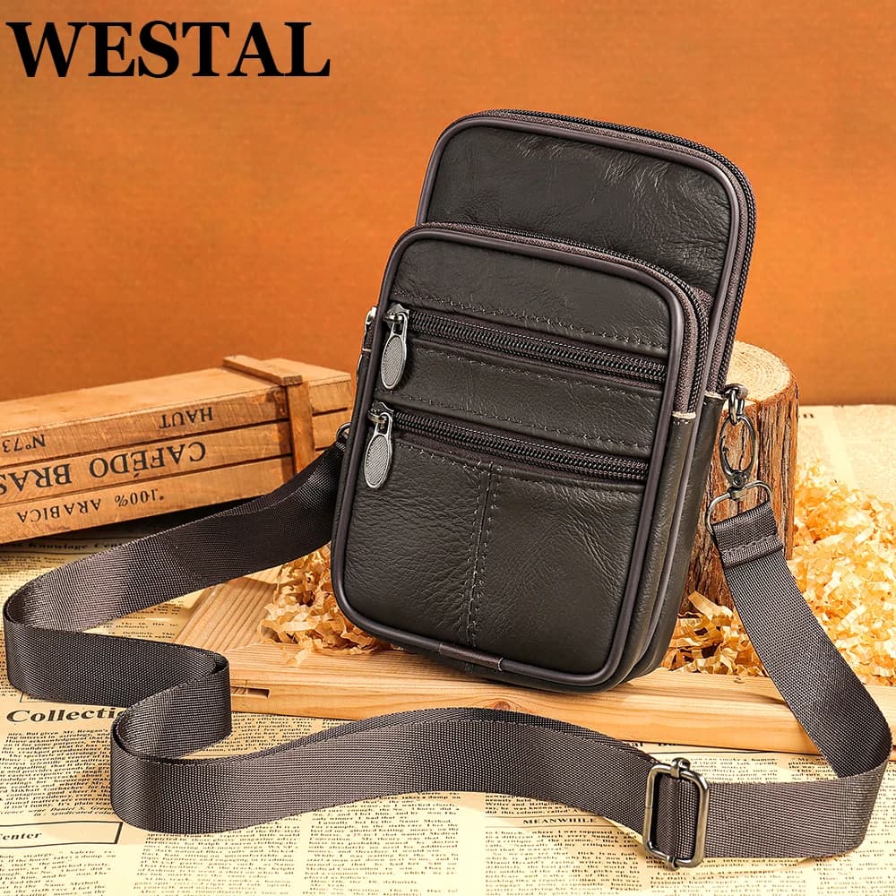 WESTAL marsupio in vera pelle tracolla maschio marsupio telefono piccola borsa a tracolla a tracolla Vintage Business Belt Pouch Pocket