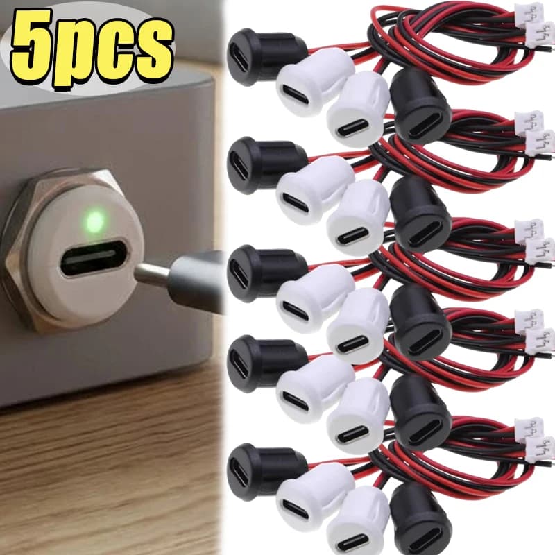 1/5 pz. Connettore USB-C con lampada, presa di ricarica, porta di ricarica impermeabile per lampada da scrivania, testa femmina saldata, presa USB-C