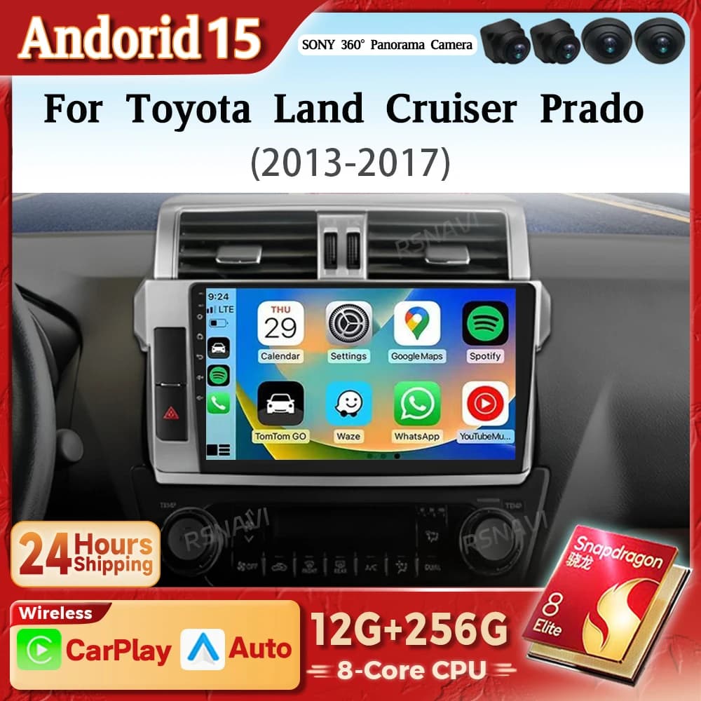 Autoradio Android 16 con Carplay, Schermo 2K, Lettore Multimediale per Toyota Prado 150 2013-2017, 2din, Stereo Snapdragon