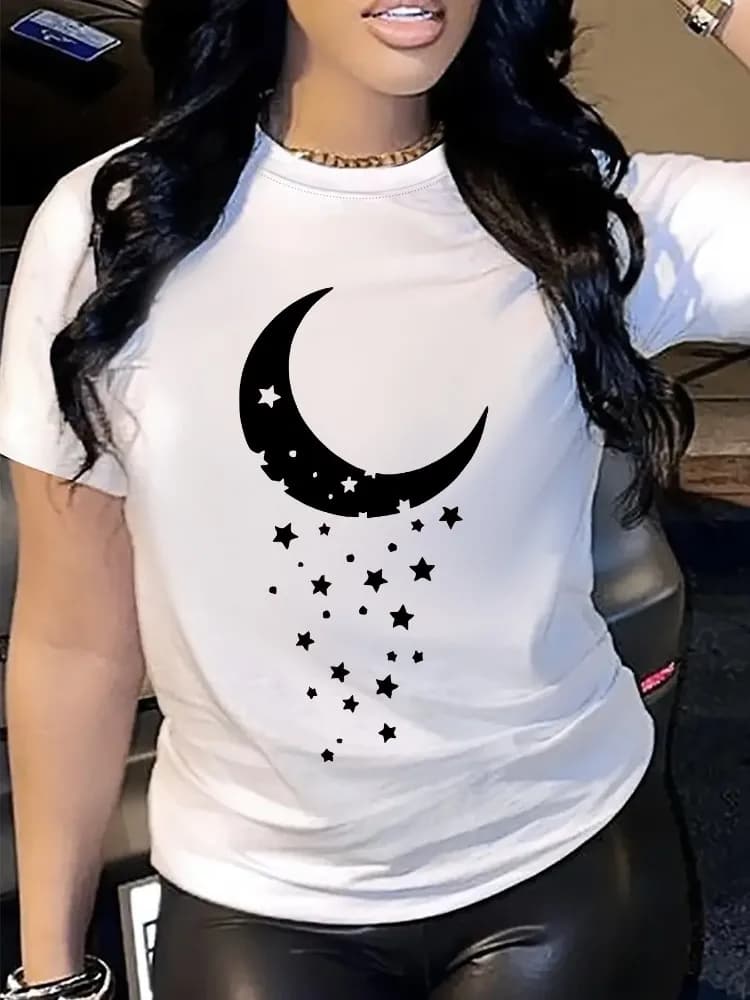 Womens Printed Short-Sleeve T-Shirt Top Comfortable Breathable Fabric Fashionable Casual Sports Style Spring Summer and Fall Top