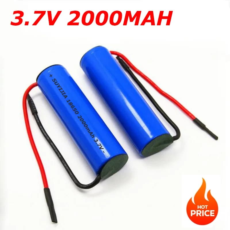 Batteria al litio ricaricabile 18650 originale al 100% da 2000mAh 3.7V per lampada a LED, spazzolino elettrico + cavo di assemblaggio fai-da-te