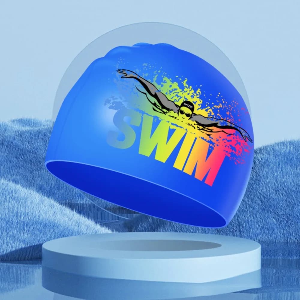Durable Long Hair Elastic Silicone Ears Protect Letter Swim Cap Elastic Diving Hat Silicone Swimming Hat Swimming Caps