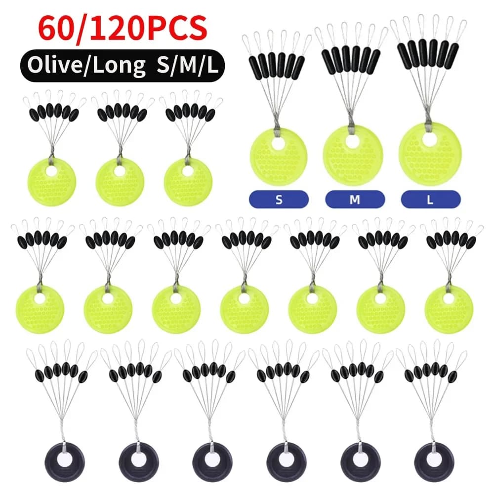 60 pcs/set 10 Group rubber Space Beans Stopper oval/long column shape lenza Space Beans vertical beans tools for Fish Bobber