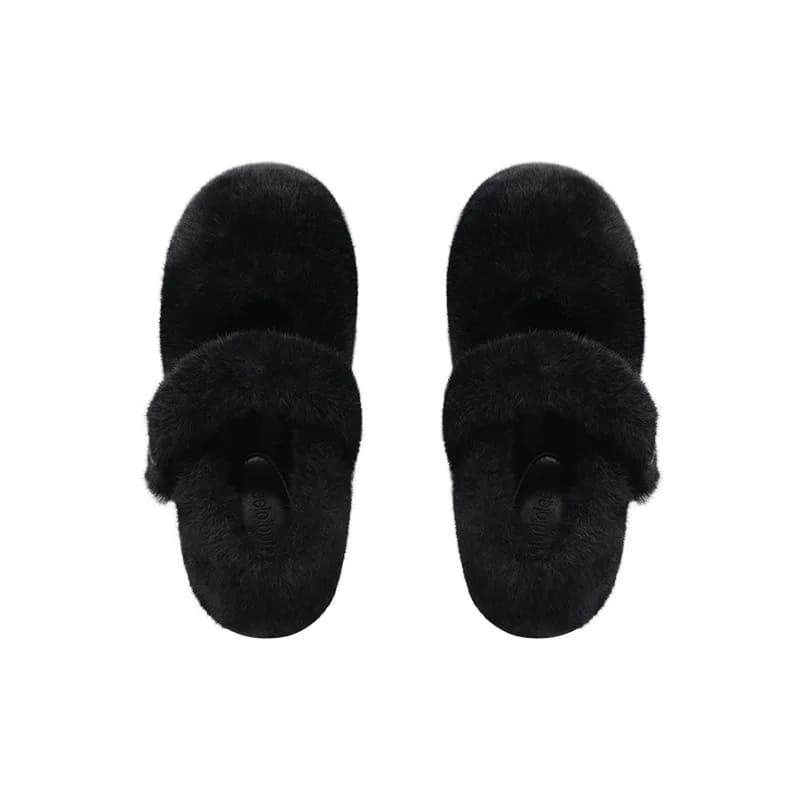 Scarpe basse da donna pelose calde invernali di grandi dimensioni Foderate in cotone Fagioli da esterno Indossabili Slip-On Punta tonda Tacco piatto Lofers