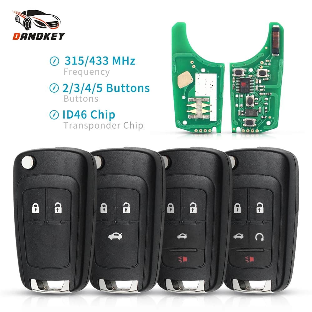 Dandkey 315MHZ/433MHZ 2/3/4 Pulsante HU100 ID46 Chip Flip Chiave A Distanza Dell'automobile Per Chevrolet Malibu Cruze Aveo Spark Sail Impala Equinox