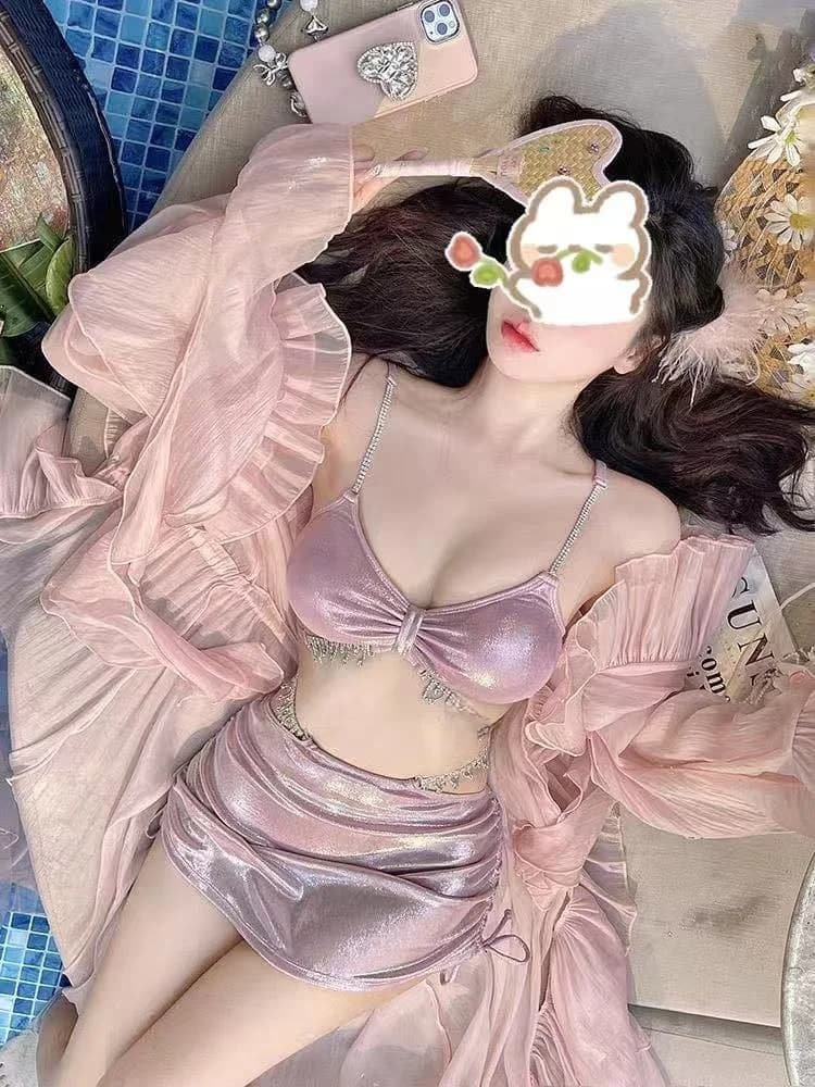 Three-piece sexy bikini swimsuit with chest padding, Spicy Girl style, high-end, beach and thermal springs