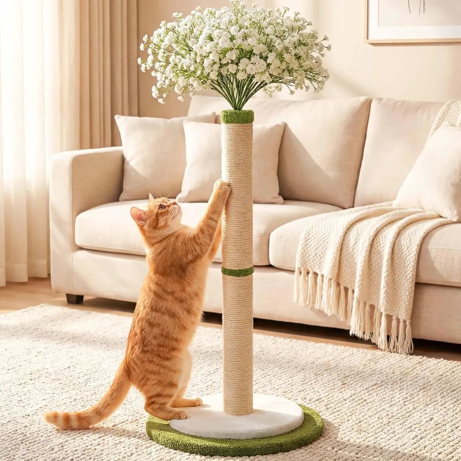Tiragraffi per Gatti Alto 45 Pollici, Tiragraffi per Gatti da Interno con Bouquet Luminoso a Stella, per Gatti Adulti e Gattini, Tiragraffi Robusto