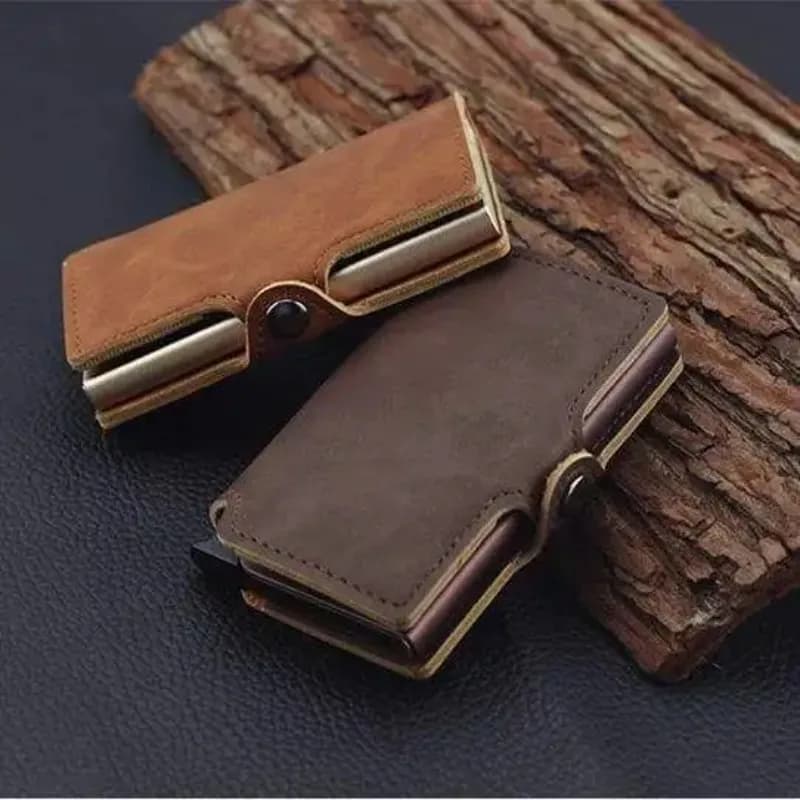 Porta carte di credito pop-up da uomo sottile in vera pelle divisa con fermasoldi con blocco RFID Elegante porta carte con tasca frontale